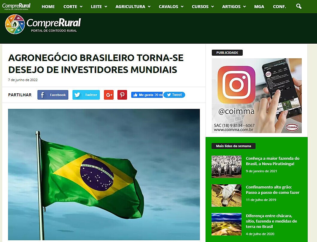 AGRONEGCIO BRASILEIRO TORNA-SE DESEJO DE INVESTIDORES MUNDIAIS